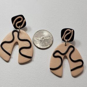 Modern Tan and Black Abstract Earrings